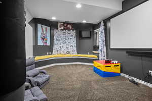 Rec room featuring carpet and recessed lighting