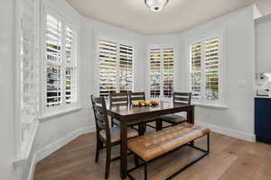 Dining room with healthy amount of natural light and light wood-type flooring