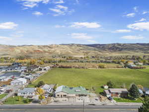 Aerial view of a mountainous background