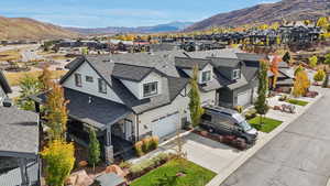 Aerial perspective of suburban area with mountains