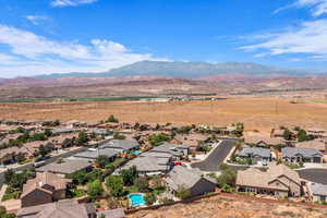 Aerial perspective of suburban area featuring mountains