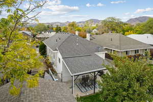 Aerial perspective of suburban area with mountains