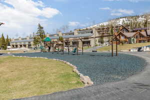 Community play area with a lawn
