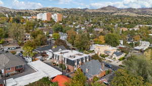Drone / aerial view of a mountain backdrop