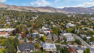 Drone / aerial view of a mountain backdrop
