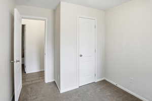Unfurnished bedroom featuring baseboards and carpet floors