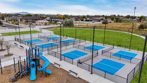 Aerial perspective of suburban area