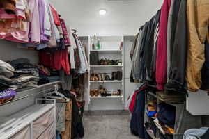 Walk in closet with light carpet