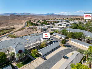 Aerial perspective of suburban area featuring mountains