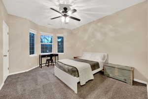 Bedroom featuring carpet floors and a ceiling fan