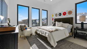 Bedroom with carpet and recessed lighting