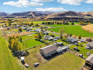 Overview of rural landscape with mountains