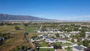 Aerial perspective of suburban area featuring mountains
