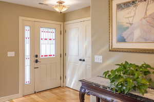 Entrance foyer featuring light wood-style flooring