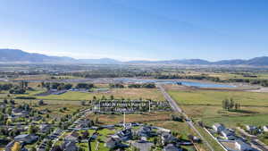 Aerial view of residential area with a water and mountain view