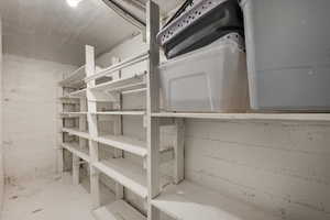 Built-in storage shelves.