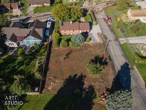 Aerial overview of property's location with nearby suburban area