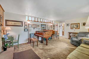 Living room with light carpet