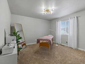 Carpeted bedroom with baseboards