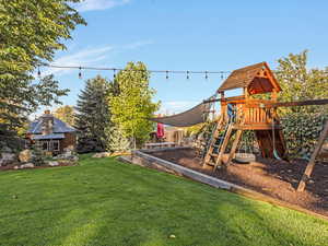 View of green lawn with a playground