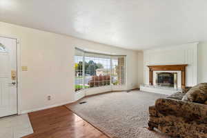 Living room with cozy fireplace
