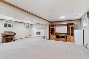 Large family room with fireplace