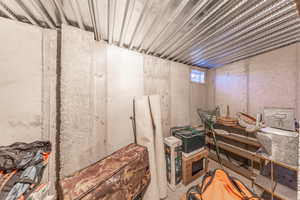 Unfinished basement featuring a sauna