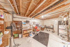 Unfinished basement with water heater