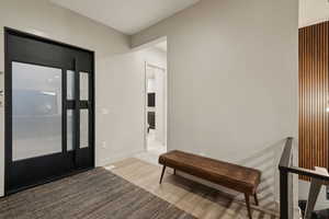 Entrance foyer with light wood finished floors and baseboards