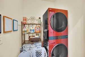 Laundry area featuring estacked washer and dryer