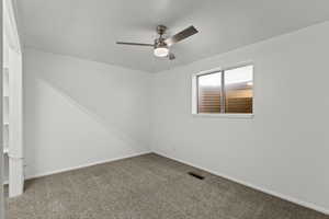 Bedroom with carpet flooring and ceiling fan