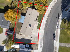 Aerial overview of property's location with property parcel outlined