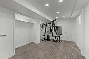 Workout room featuring recessed lighting and LVP flooring