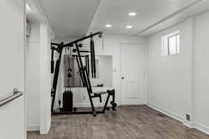 Workout room featuring recessed lighting and LVP flooring