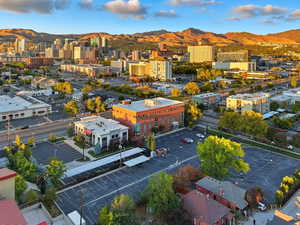 View of urban area with a mountain backdrop