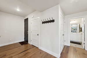Foyer with light wood-type flooring