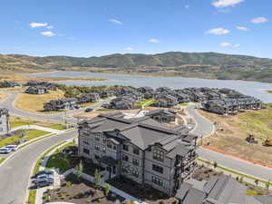 Aerial view of a water and mountain view