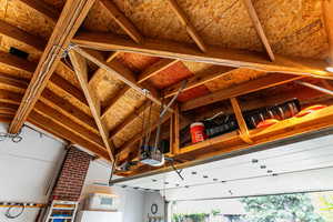 Garage view of upper storage area