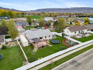 Aerial view of residential area featuring mountains