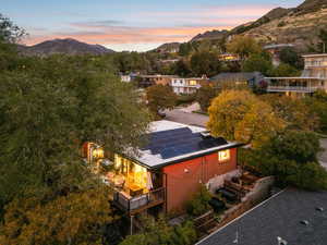 Aerial view at dusk of a mountain view