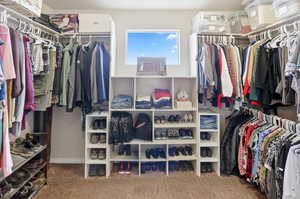 Walk in closet with light carpet
