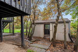 View of shed with stairs