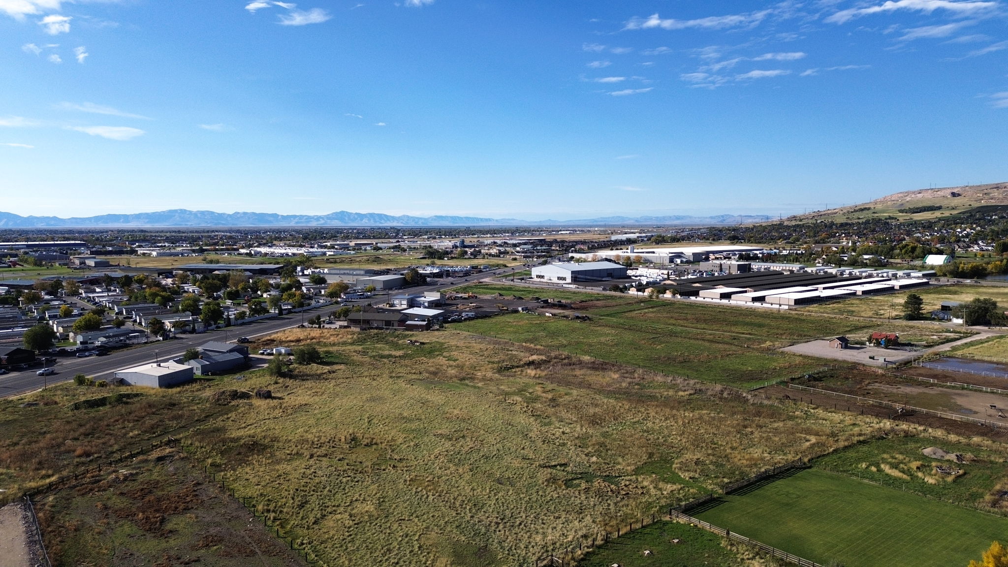 Drone / aerial view of a mountainous background