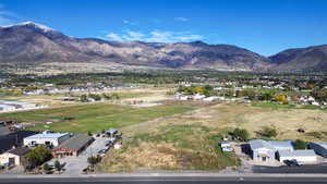 Bird's eye view of a mountainous background