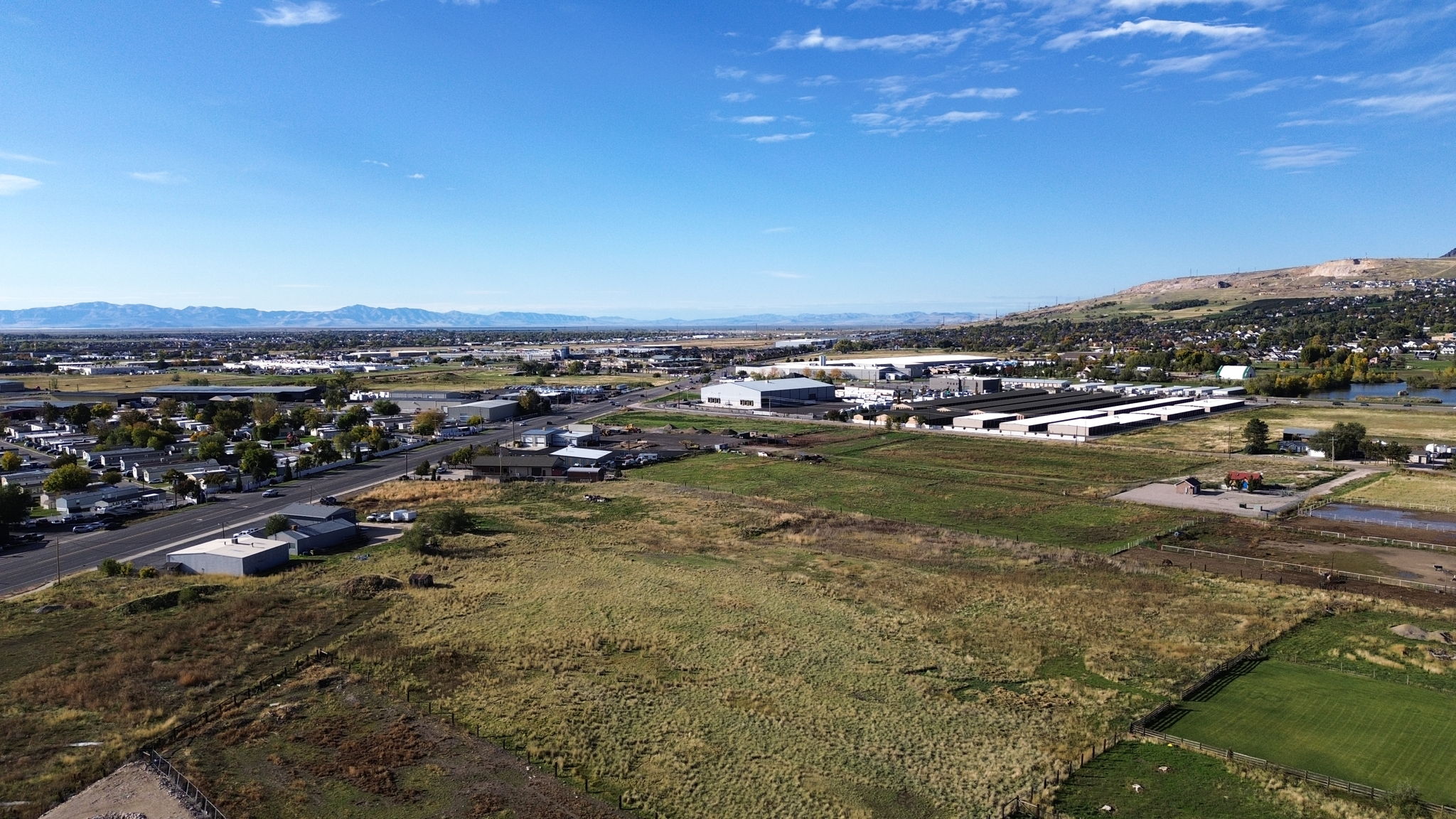 Drone / aerial view of a mountain backdrop