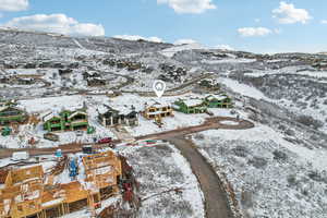 Aerial view of residential area with a mountain backdrop