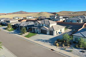 Aerial perspective of suburban area featuring mountains