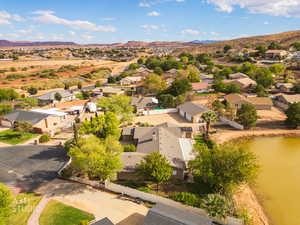 Aerial view of residential area with a water and mountain view