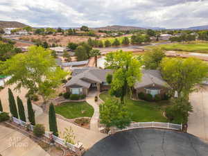 Aerial perspective of suburban area with mountains