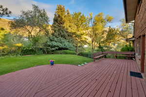 Large deck with built-in seating, beautiful & secluded large yard with plenty of space to BBQ and gather for tons of enjoyment!. (Remember there are extra parking spaces too!)